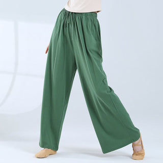 Buddha Gift Loose Cotton Drawstring Wide Leg Pants For Yoga Dance With Pockets