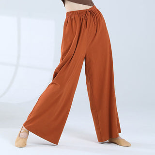 Buddha Gift Loose Cotton Drawstring Wide Leg Pants For Yoga Dance With Pockets