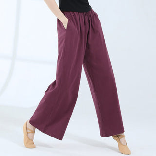 Buddha Gift Loose Cotton Drawstring Wide Leg Pants For Yoga Dance With Pockets