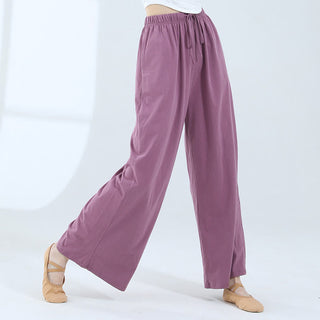 Buddha Gift Loose Cotton Drawstring Wide Leg Pants For Yoga Dance With Pockets