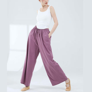 Buddha Gift Loose Cotton Drawstring Wide Leg Pants For Yoga Dance With Pockets