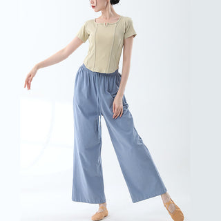 Buddha Gift Loose Cotton Drawstring Wide Leg Pants For Yoga Dance With Pockets