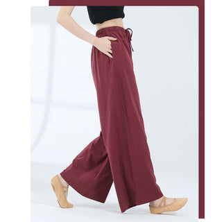 Buddha Gift Loose Cotton Drawstring Wide Leg Pants For Yoga Dance With Pockets