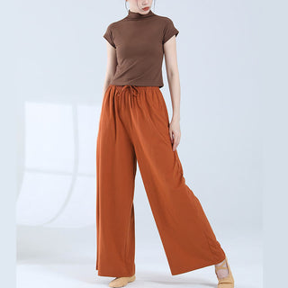 Buddha Gift Loose Cotton Drawstring Wide Leg Pants For Yoga Dance With Pockets