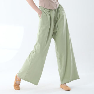 Buddha Gift Loose Cotton Drawstring Wide Leg Pants For Yoga Dance With Pockets