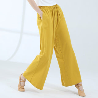 Buddha Gift Loose Cotton Drawstring Wide Leg Pants For Yoga Dance With Pockets