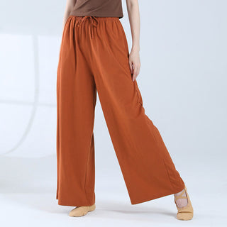 Buddha Gift Loose Cotton Drawstring Wide Leg Pants For Yoga Dance With Pockets