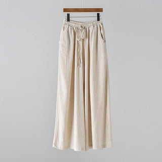 Buddha Gift Loose Cotton Linen Drawstring Wide Leg Pants With Pockets