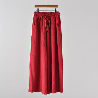 Buddha Gift Loose Cotton Linen Drawstring Wide Leg Pants With Pockets