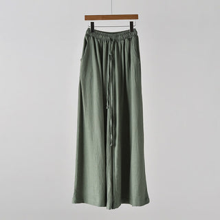 Buddha Gift Loose Cotton Linen Drawstring Wide Leg Pants With Pockets