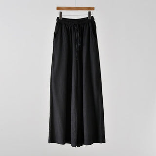 Buddha Gift Loose Cotton Linen Drawstring Wide Leg Pants With Pockets