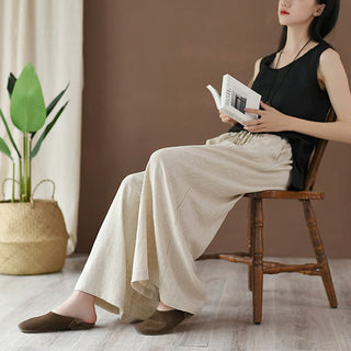 Buddha Gift Loose Cotton Linen Drawstring Wide Leg Pants With Pockets