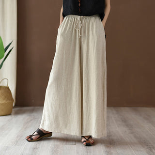 Buddha Gift Loose Cotton Linen Drawstring Wide Leg Pants With Pockets