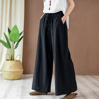 Buddha Gift Loose Cotton Linen Drawstring Wide Leg Pants With Pockets