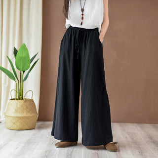 Buddha Gift Loose Cotton Linen Drawstring Wide Leg Pants With Pockets