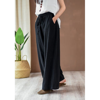 Buddha Gift Loose Cotton Linen Drawstring Wide Leg Pants With Pockets