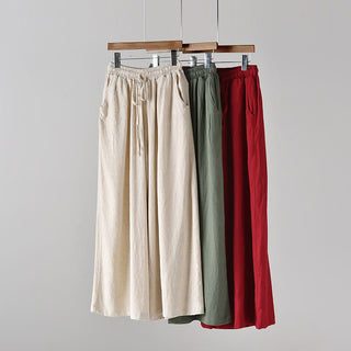 Buddha Gift Loose Cotton Linen Drawstring Wide Leg Pants With Pockets