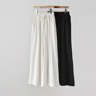 Buddha Gift Loose Cotton Linen Drawstring Wide Leg Pants With Pockets