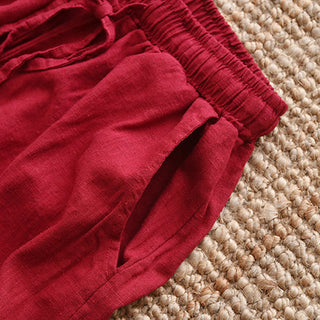 Buddha Gift Loose Cotton Linen Drawstring Wide Leg Pants With Pockets