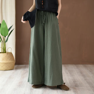 Buddha Gift Loose Cotton Linen Drawstring Wide Leg Pants With Pockets