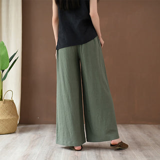 Buddha Gift Loose Cotton Linen Drawstring Wide Leg Pants With Pockets