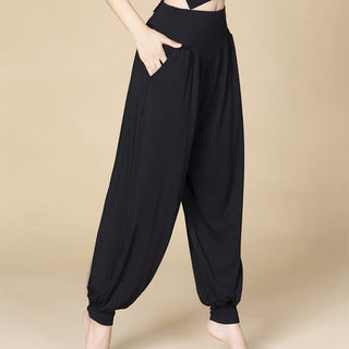 Buddha Gift Solid Color Modal Yoga Dance High Waist Harem Pants With Pockets