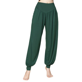 Buddha Gift Solid Color Modal Yoga Dance High Waist Harem Pants With Pockets