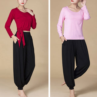 Buddha Gift Solid Color Modal Yoga Dance High Waist Harem Pants With Pockets