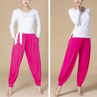 Buddha Gift Solid Color Modal Yoga Dance High Waist Harem Pants With Pockets