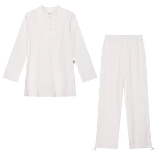 Buddha Gift 2Pcs Half Sleeve Shirt Top Pants Meditation Zen Tai Chi Cotton Linen Clothing Women's Set