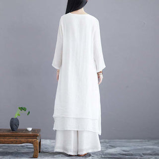 Buddha Gift 2Pcs Solid Color Midi Dress Wide Leg Pants Meditation Spiritual Zen Practice Yoga Dance Clothing