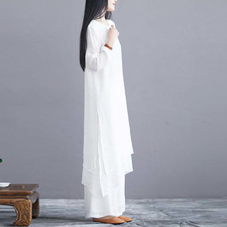 Buddha Gift 2Pcs Solid Color Midi Dress Wide Leg Pants Meditation Spiritual Zen Practice Yoga Dance Clothing