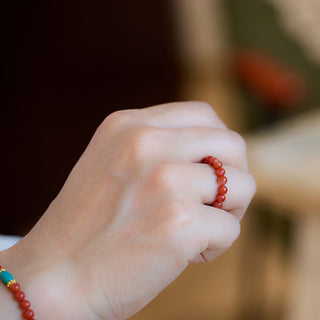 Buddha Gift 925 Sterling Silver Plated Gold Natural Red Agate Turquoise Confidence Bracelet Necklace Pendant Ring Set