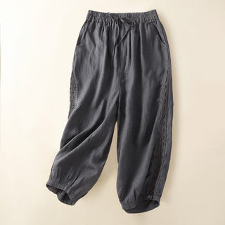 Buddha Gift Solid Color Flower Loose Drawstring Harem Pants With Pockets