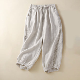 Buddha Gift Solid Color Flower Loose Drawstring Harem Pants With Pockets