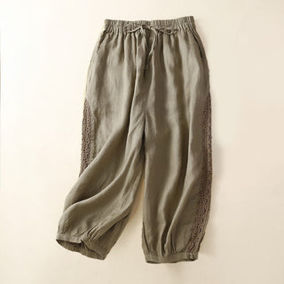 Buddha Gift Solid Color Flower Loose Drawstring Harem Pants With Pockets