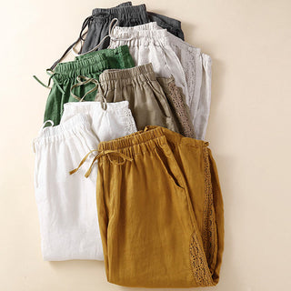 Buddha Gift Solid Color Flower Loose Drawstring Harem Pants With Pockets