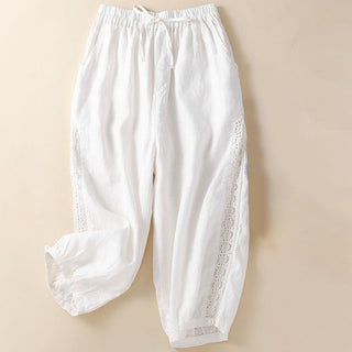 Buddha Gift Solid Color Flower Loose Drawstring Harem Pants With Pockets