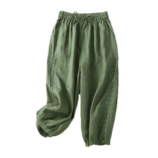 Buddha Gift Solid Color Flower Loose Drawstring Harem Pants With Pockets