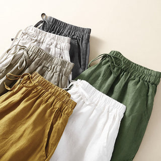 Buddha Gift Solid Color Flower Loose Drawstring Harem Pants With Pockets