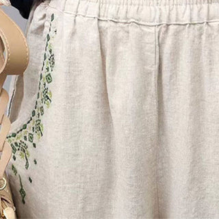 Buddha Gift Vintage Embroidery Elastic Waist Capri Harem Pants With Pockets