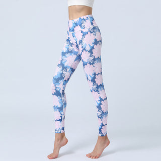 Buddha Gift Flowers Leaves Print Sports Fitness Yoga High Waist Leggings Women's Yoga Pants