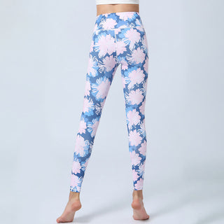 Buddha Gift Flowers Leaves Print Sports Fitness Yoga High Waist Leggings Women's Yoga Pants
