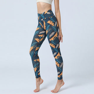 Buddha Gift Leaves Print Sports Fitness Yoga High Waist Leggings Women's Yoga Pants