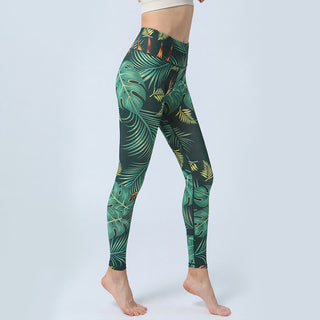 Buddha Gift Leaves Print Sports Fitness Yoga High Waist Leggings Women's Yoga Pants