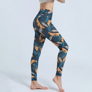 Buddha Gift Leaves Print Sports Fitness Yoga High Waist Leggings Women's Yoga Pants