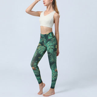 Buddha Gift Leaves Print Sports Fitness Yoga High Waist Leggings Women's Yoga Pants