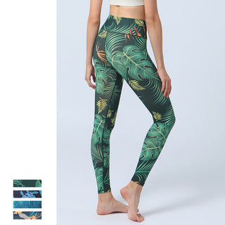 Buddha Gift Leaves Print Sports Fitness Yoga High Waist Leggings Women's Yoga Pants