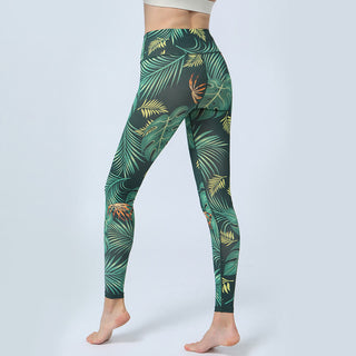 Buddha Gift Leaves Print Sports Fitness Yoga High Waist Leggings Women's Yoga Pants