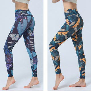 Buddha Gift Leaves Print Sports Fitness Yoga High Waist Leggings Women's Yoga Pants